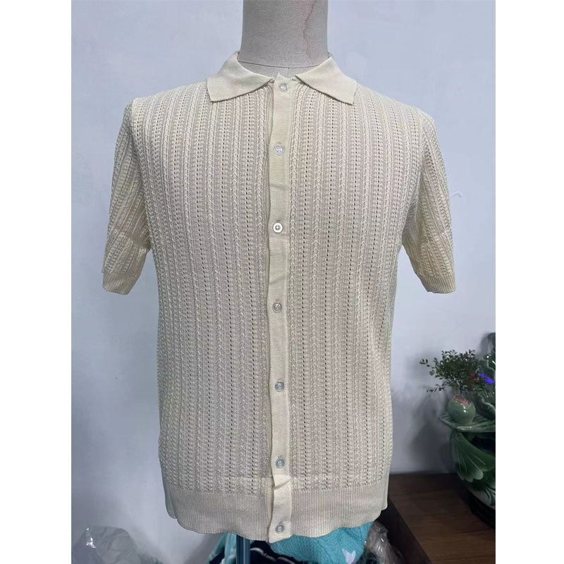 Men's Casual Hollow Breathable Knitted Short-Sleeved Shirt