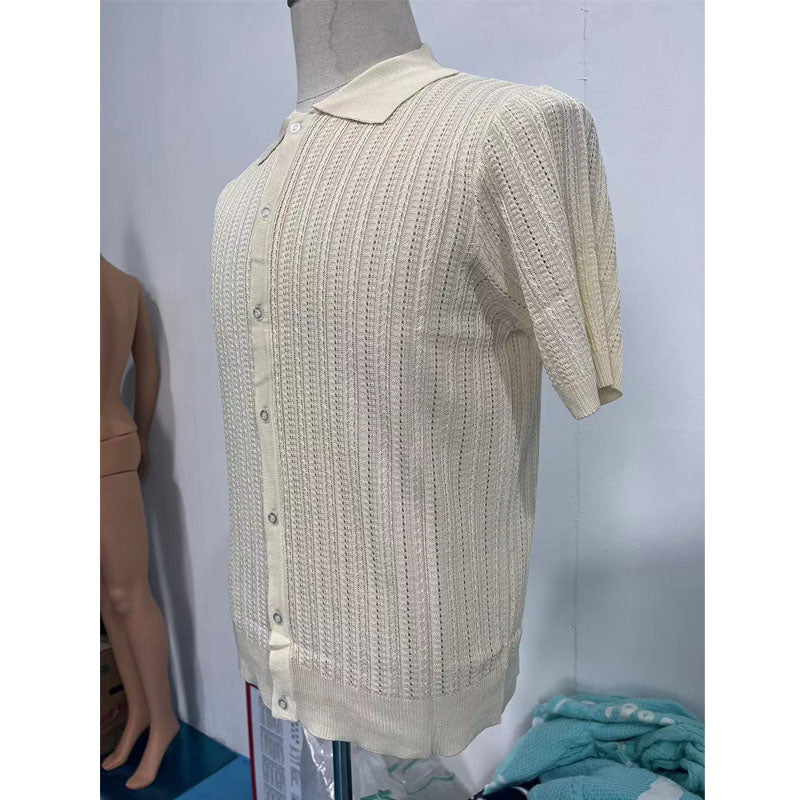 Men's Casual Hollow Breathable Knitted Short-Sleeved Shirt