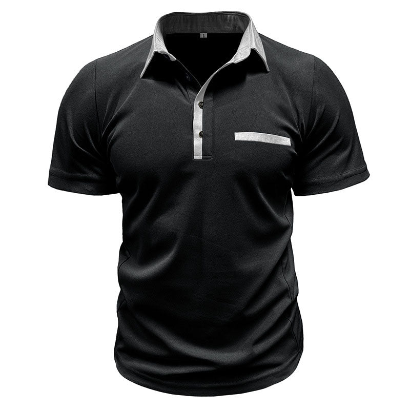 Men's Polo Shirt Lapel cColor Block Two Door Top