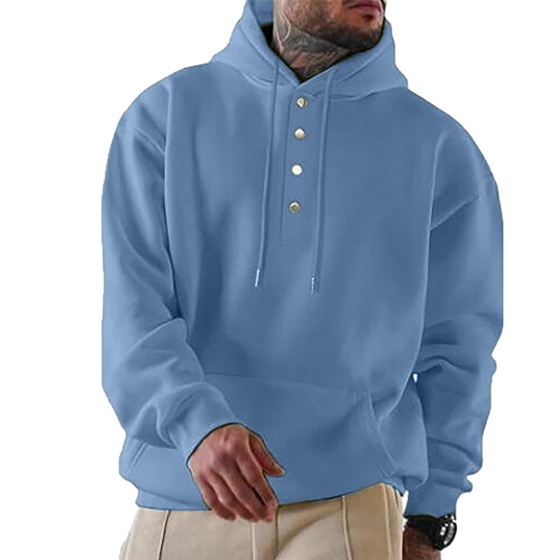 Men's Casual Henley Snap Button Hoodie