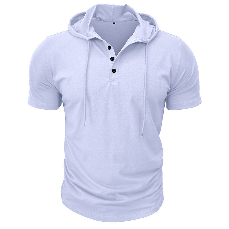 Hooded Henley Button Short Sleeve T-Shirt