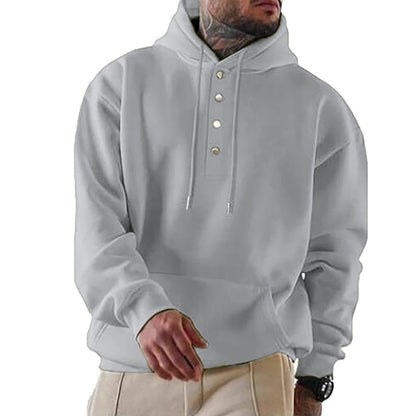 Men's Casual Henley Snap Button Hoodie