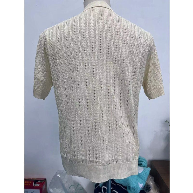 Men's Casual Hollow Breathable Knitted Short-Sleeved Shirt