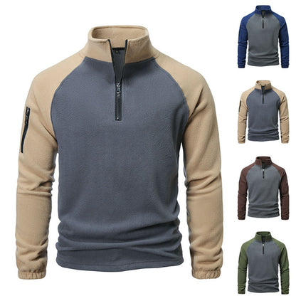 Men's Polar Fleece Sweatshirt Color Block Pullover Casual Jacket