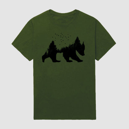 Men Outdoor Forest Bear Short Sleeve T-Shirt
