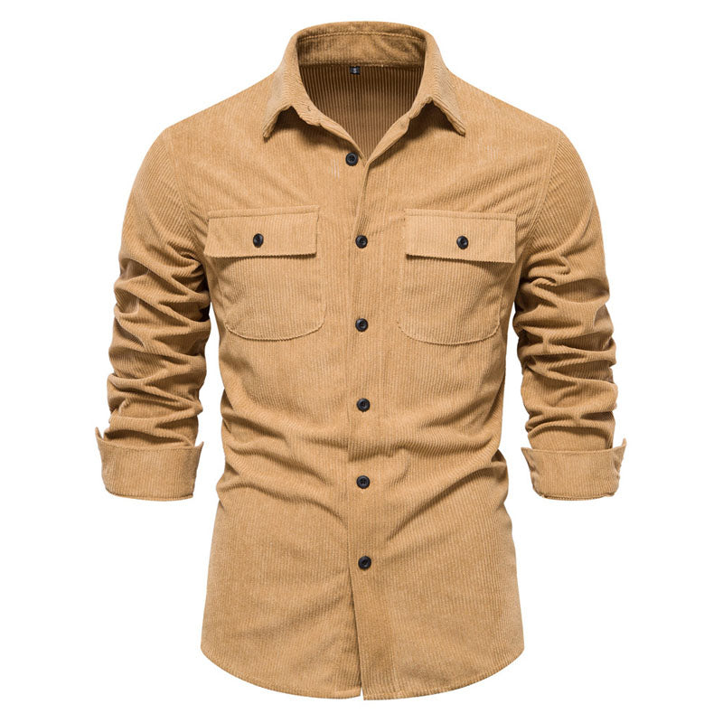 Men Classic Basic Corduroy Long Sleeve Top Shirt