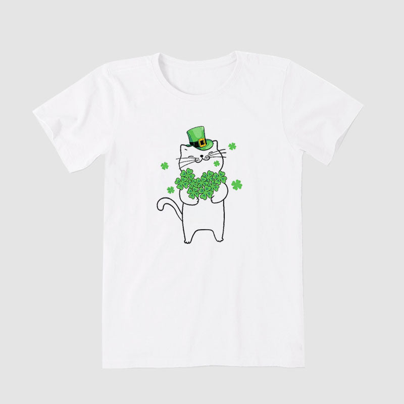 Funny Magical Cat Holding Shamrock Short Sleeve T-Shirt