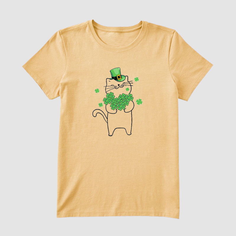 Funny Magical Cat Holding Shamrock Short Sleeve T-Shirt