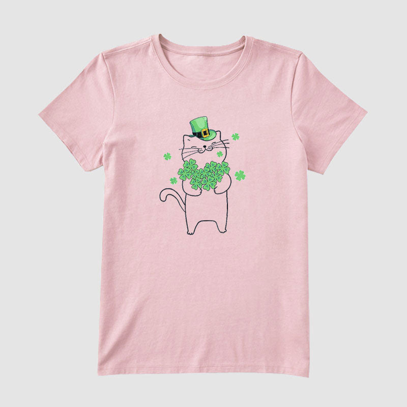 Funny Magical Cat Holding Shamrock Short Sleeve T-Shirt