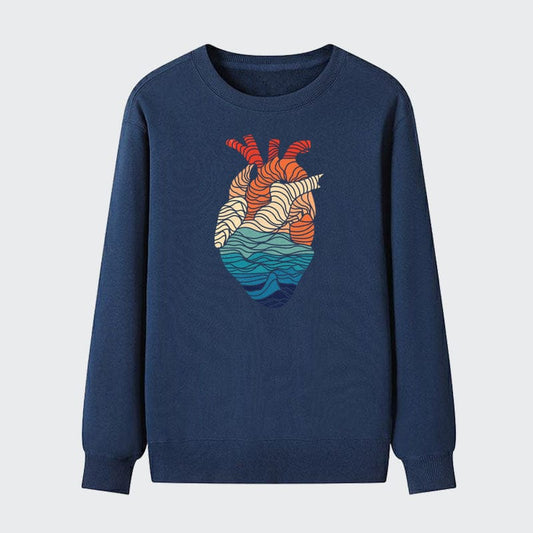 Men Vintage Heart Natural Cotton Sweatshirt