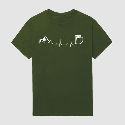 Men Outdoor Heartbeat Beer Mountains Short Sleeve T-Shirt