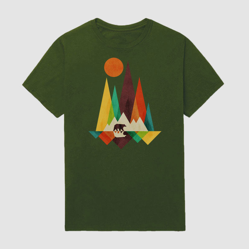 Men Retro Geometric Triangle Brown Bear Short Sleeve T-Shirt