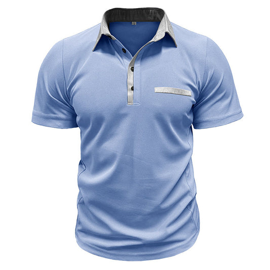 Men's Polo Shirt Lapel cColor Block Two Door Top