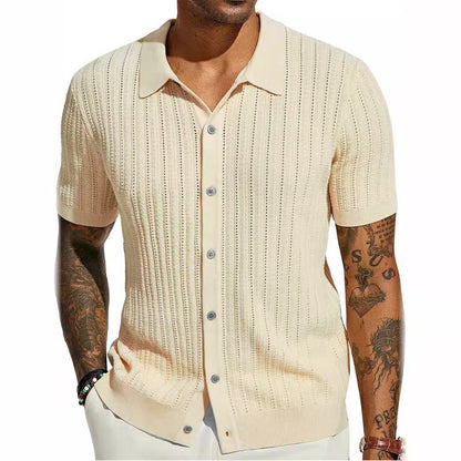 Men's Casual Hollow Breathable Knitted Short-Sleeved Shirt