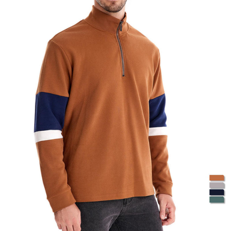 Men's Henley Zipper Contrast Color High Quality Casual All-match Sweatshirt