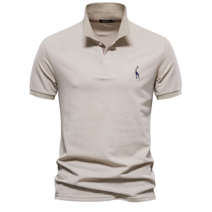 Men's Casual Cotton Fawn Embroidered Polo Shirt