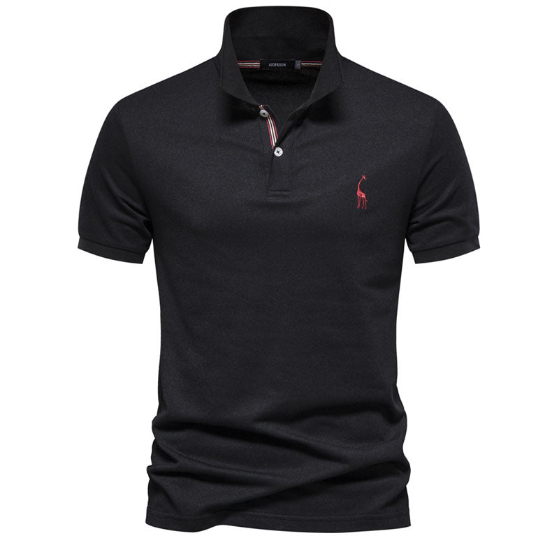 Men's Casual Cotton Fawn Embroidered Polo Shirt