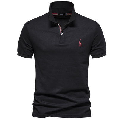 Men's Casual Cotton Fawn Embroidered Polo Shirt