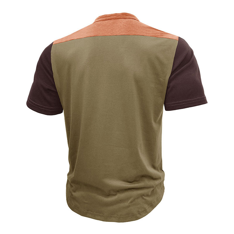 Color Block Henley Button Short Sleeve T-Shirt