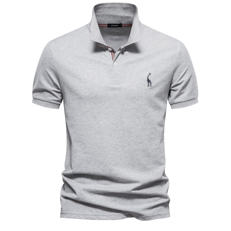 Men's Casual Cotton Fawn Embroidered Polo Shirt