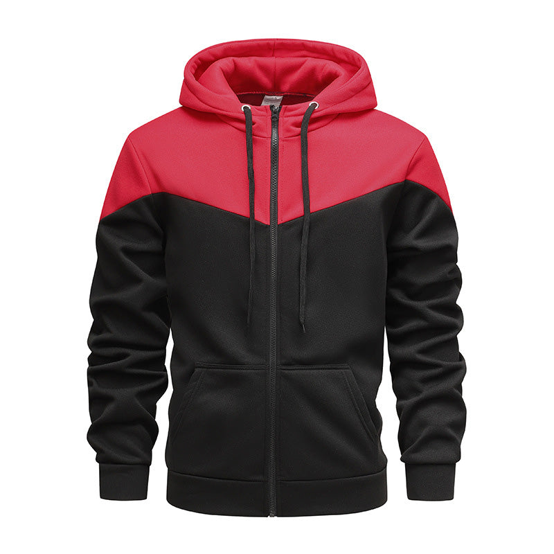 Men's Casual Color Block Zip Cardigan Hoodie Jacket