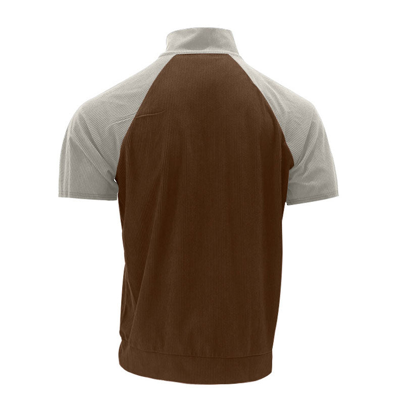 Casual 1/4 Button Corduroy Short Sleeve Top