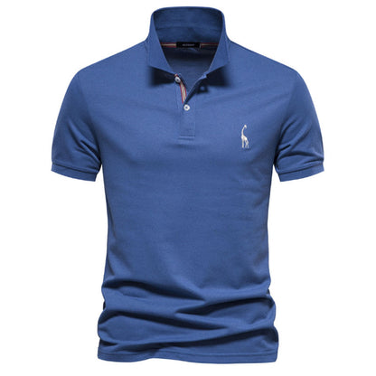 Men's Casual Cotton Fawn Embroidered Polo Shirt