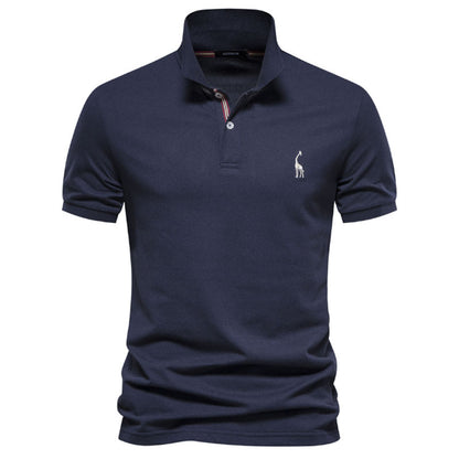 Men's Casual Cotton Fawn Embroidered Polo Shirt