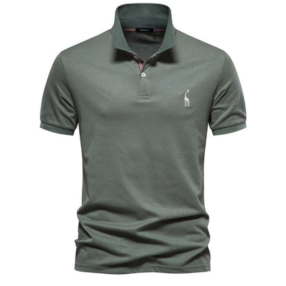 Men's Casual Cotton Fawn Embroidered Polo Shirt