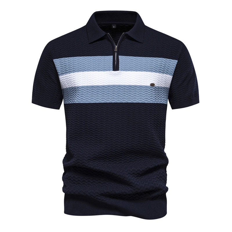 Men's Premium Paneled Casual Short Sleeve Zip Knit Polo Top