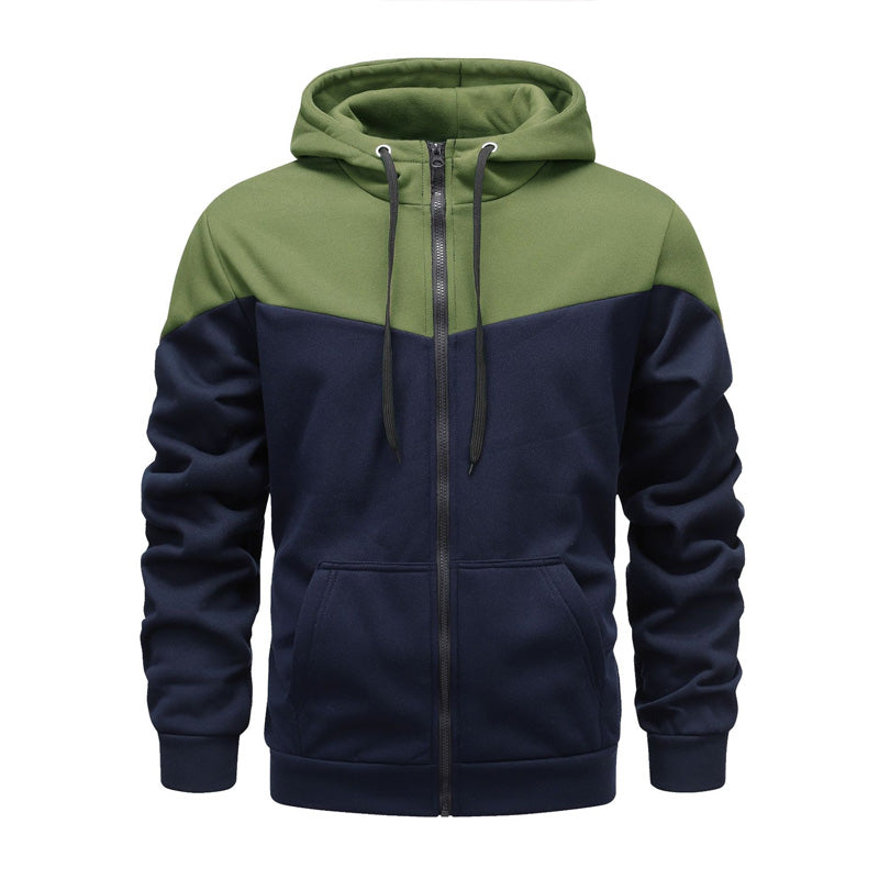 Men's Casual Color Block Zip Cardigan Hoodie Jacket