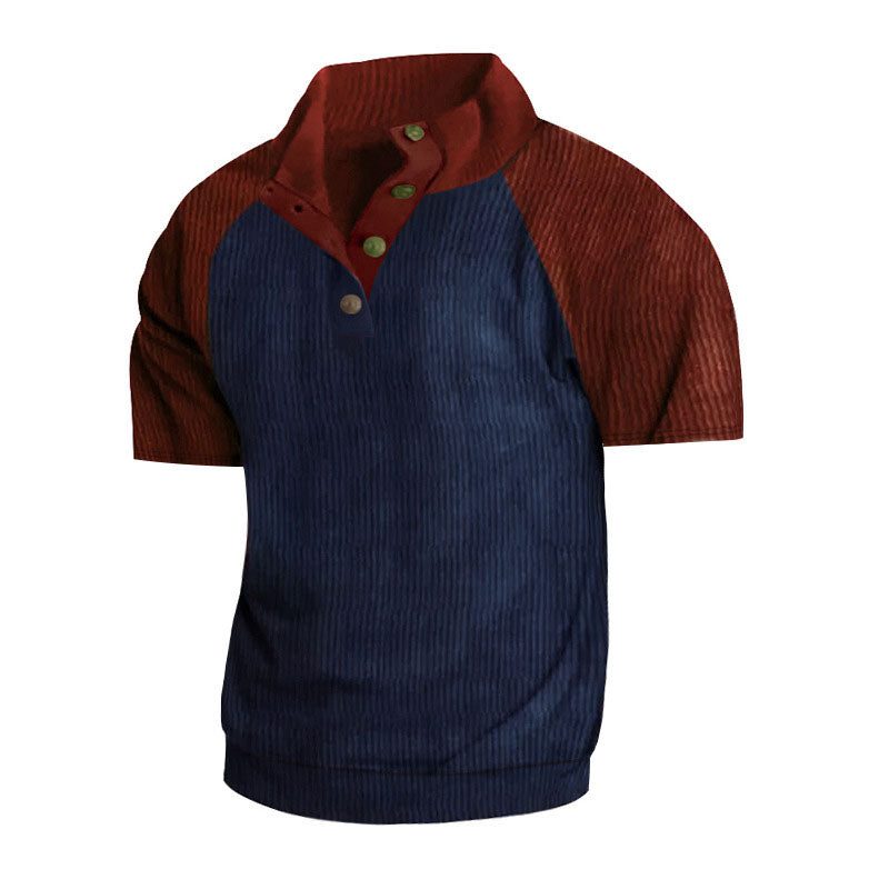 Casual 1/4 Button Corduroy Short Sleeve Top