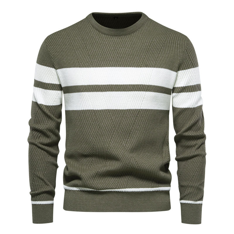 Men Classic Daily Essentials Patchwork Striped Pullover Sweater