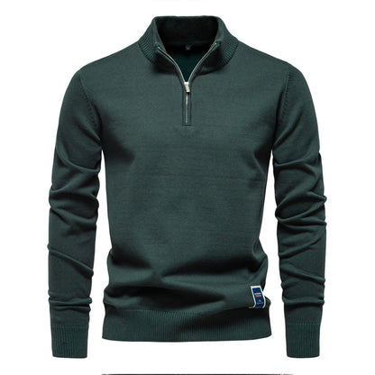 Men's High Quality 100% Cotton Stand Collar Half Zip Casual All-match Sweater