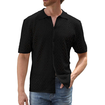 Men's Summer Casual Hollow Breathable Knitted Short-Sleeved Shirt