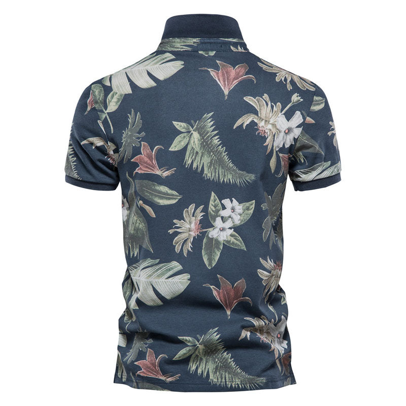 Men's High Quality 100% Cotton Allover Printed Floral Polo Shirt