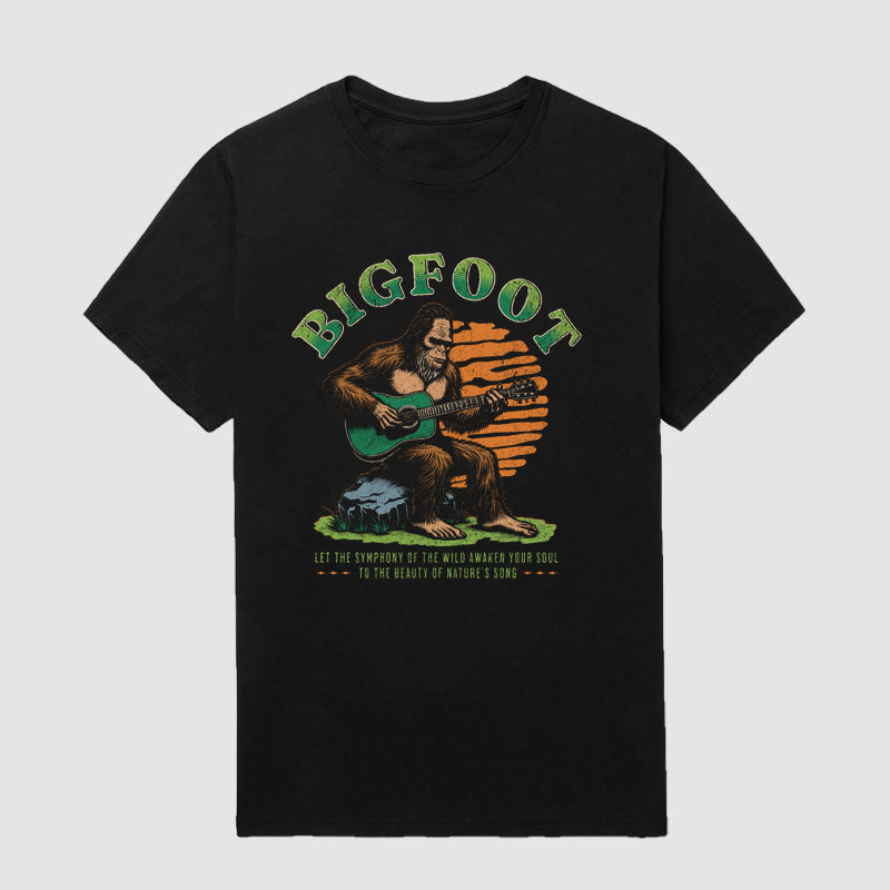 Bigfoot Playing Guitar In The Forest Short Sleeve T-shirt