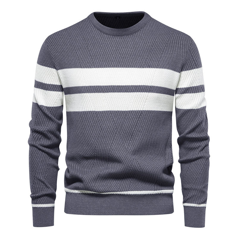 Men Classic Daily Essentials Patchwork Striped Pullover Sweater