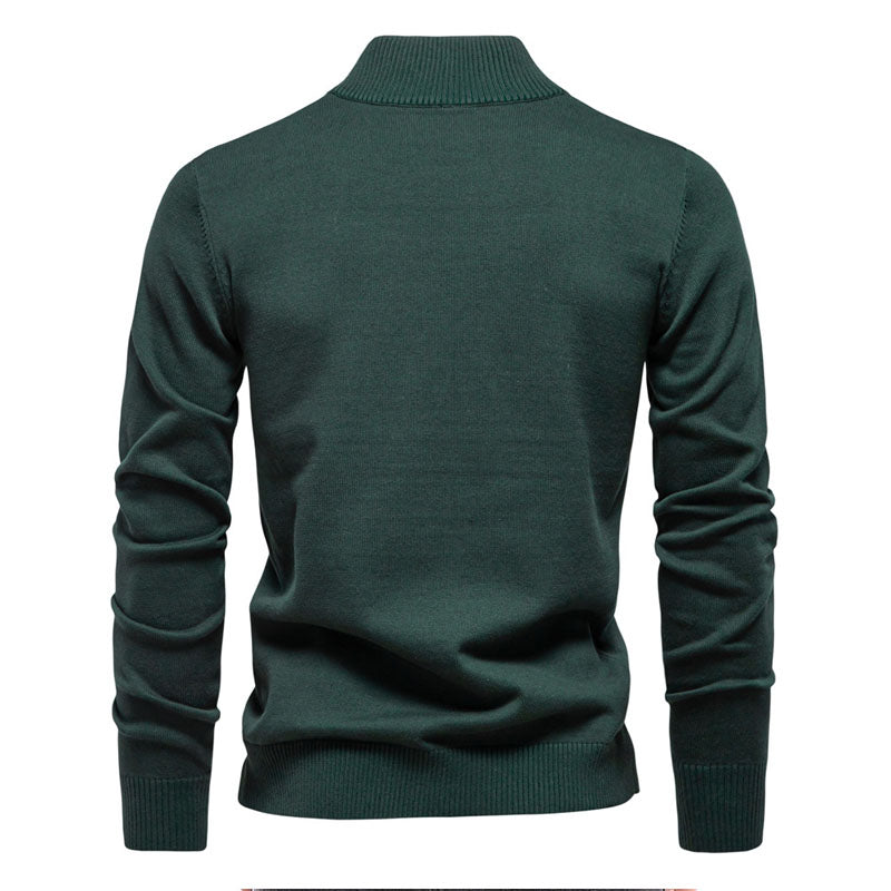 Men's High Quality 100% Cotton Stand Collar Half Zip Casual All-match Sweater