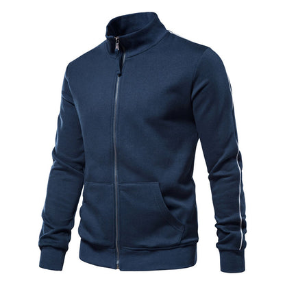 Men's Athleisure Stand Collar Zipper Contrast Cardigan Jacket