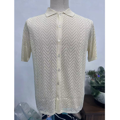 Men's Summer Casual Hollow Breathable Knitted Short-Sleeved Shirt