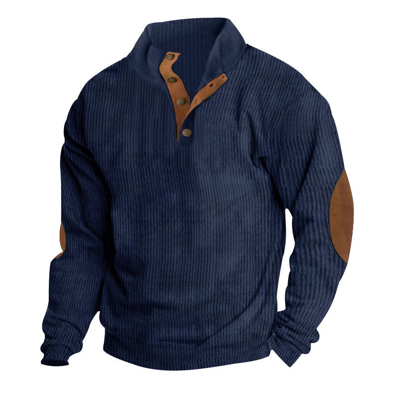 Men Casual Essentials 1 4 Button Henley Neck Corduroy Sweatshirt