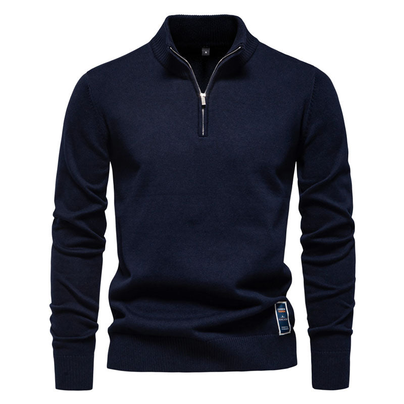 Men's High Quality 100% Cotton Stand Collar Half Zip Casual All-match Sweater