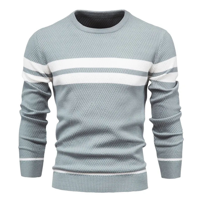 Men Classic Daily Essentials Patchwork Striped Pullover Sweater