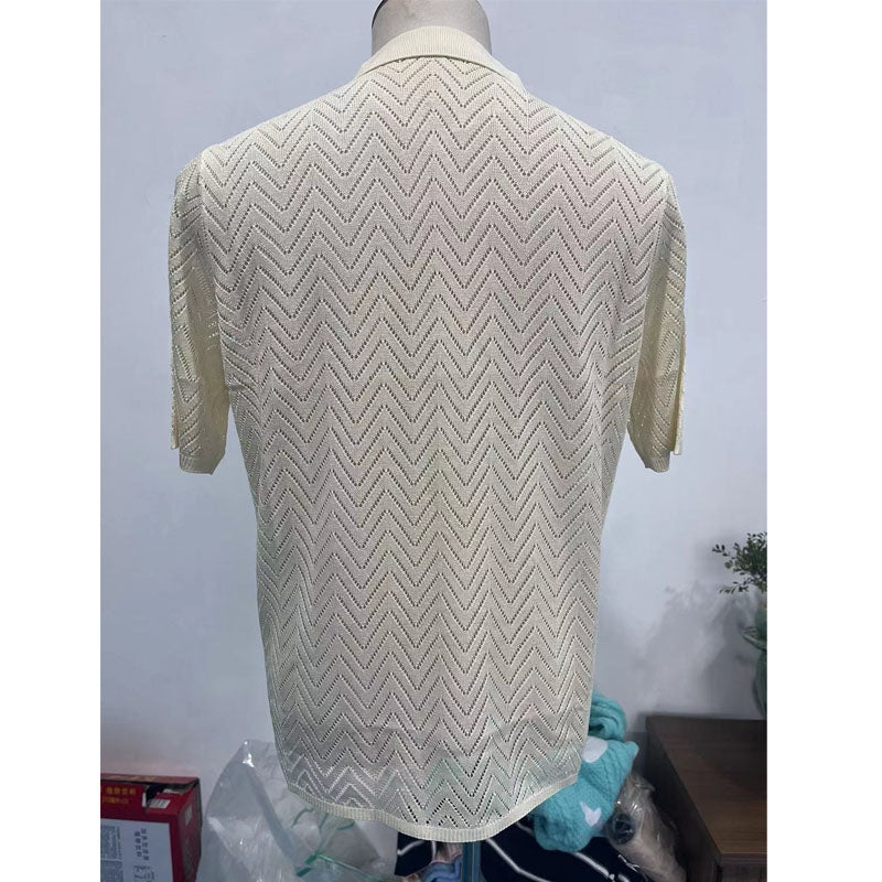 Men's Summer Casual Hollow Breathable Knitted Short-Sleeved Shirt