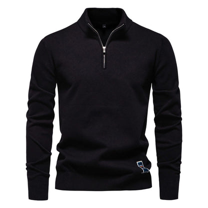 Men's High Quality 100% Cotton Stand Collar Half Zip Casual All-match Sweater