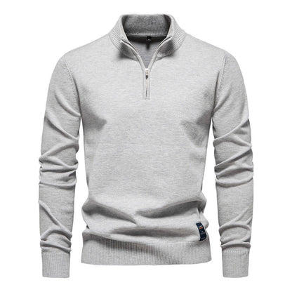 Men's High Quality 100% Cotton Stand Collar Half Zip Casual All-match Sweater