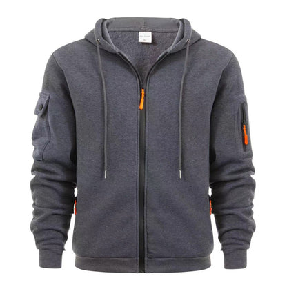 Men's Zipper Arm Pocket Cardigan Casual K Cardigan Hoodie Jacket