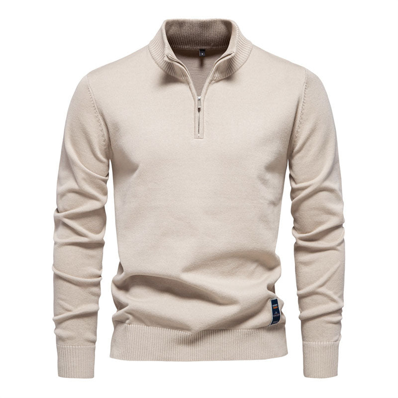 Men's High Quality 100% Cotton Stand Collar Half Zip Casual All-match Sweater