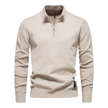 Men's High Quality 100% Cotton Stand Collar Half Zip Casual All-match Sweater